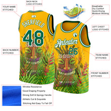 Загрузить изображение в средство просмотра галереи, Custom Gold Kelly Green-White 3D Pattern Cartoon Tropical Hawaii Rainforest Authentic Basketball Jersey