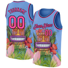 Загрузить изображение в средство просмотра галереи, Custom Light Blue Pink-Black 3D Pattern Cartoon Tropical Hawaii Rainforest Authentic Basketball Jersey