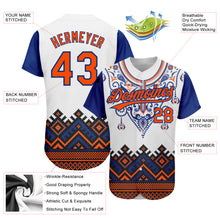Load image into Gallery viewer, Custom White Orange-Royal 3D Pattern Design Traditional African Ethnic Style Authentic Baseball Jersey