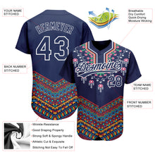 Charger l'image dans la galerie, Custom Navy White 3D Pattern Design Vintage Floral African Ethnic Style Authentic Baseball Jersey