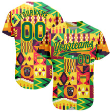 Загрузить изображение в средство просмотра галереи, Custom Yellow Kelly Green 3D Pattern Design African Happy Kwanzaa Authentic Baseball Jersey