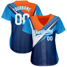 Load image into Gallery viewer, Custom Navy White Orange-Sky Blue 3D Pattern Design Abstract Sport Authentic Baseball Jersey