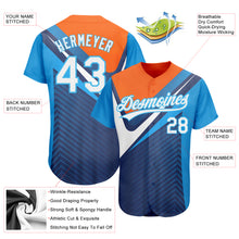 Load image into Gallery viewer, Custom Navy White Orange-Sky Blue 3D Pattern Design Abstract Sport Authentic Baseball Jersey