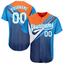 Load image into Gallery viewer, Custom Navy White Orange-Sky Blue 3D Pattern Design Abstract Sport Authentic Baseball Jersey