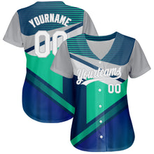 Charger l'image dans la galerie, Custom Navy White Gray-Aqua 3D Pattern Design Abstract Sport Authentic Baseball Jersey