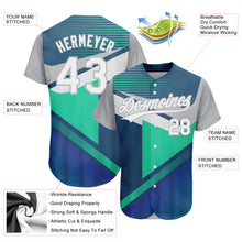 Charger l'image dans la galerie, Custom Navy White Gray-Aqua 3D Pattern Design Abstract Sport Authentic Baseball Jersey