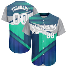 Charger l'image dans la galerie, Custom Navy White Gray-Aqua 3D Pattern Design Abstract Sport Authentic Baseball Jersey