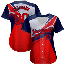 Charger l'image dans la galerie, Custom Red Navy 3D Pattern Design Abstract Sport Authentic Baseball Jersey