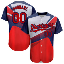 Charger l'image dans la galerie, Custom Red Navy 3D Pattern Design Abstract Sport Authentic Baseball Jersey