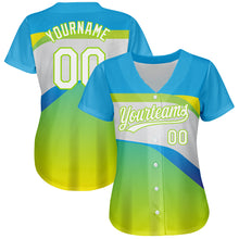 Laden Sie das Bild in den Galerie-Viewer, Custom Neon Green White-Sky Blue 3D Pattern Design Abstract Sport Authentic Baseball Jersey