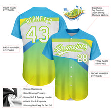 Laden Sie das Bild in den Galerie-Viewer, Custom Neon Green White-Sky Blue 3D Pattern Design Abstract Sport Authentic Baseball Jersey