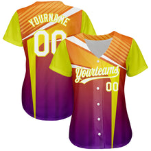 Charger l'image dans la galerie, Custom Orange White Purple-Neon Yellow 3D Pattern Design Abstract Sport Authentic Baseball Jersey