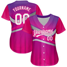 Загрузить изображение в средство просмотра галереи, Custom Purple White-Hot Pink 3D Pattern Design Abstract Sport Authentic Baseball Jersey