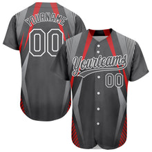Load image into Gallery viewer, Custom Steel Gray Red-White 3D Pattern Design Abstract Sport Authentic Baseball Jersey