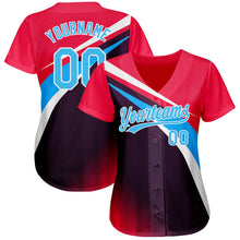 Load image into Gallery viewer, Custom Neon Pink Sky Blue Purple-White 3D Pattern Design Abstract Sport Authentic Baseball Jersey