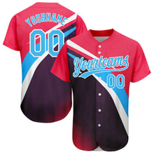 Load image into Gallery viewer, Custom Neon Pink Sky Blue Purple-White 3D Pattern Design Abstract Sport Authentic Baseball Jersey