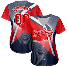 Charger l'image dans la galerie, Custom Navy Red-White 3D Pattern Design Abstract Sport Authentic Baseball Jersey