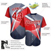 Charger l'image dans la galerie, Custom Navy Red-White 3D Pattern Design Abstract Sport Authentic Baseball Jersey