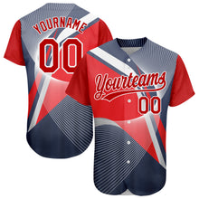 Charger l'image dans la galerie, Custom Navy Red-White 3D Pattern Design Abstract Sport Authentic Baseball Jersey