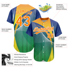 Load image into Gallery viewer, Custom Kelly Green Bay Orange-White 3D Pattern Design Abstract Sport Authentic Baseball Jersey