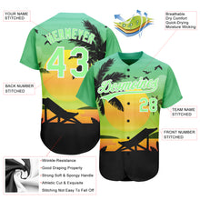 Загрузить изображение в средство просмотра галереи, Custom Pea Green Black-White 3D Pattern Design Hawaii Palm Trees And Beach Sunset Authentic Baseball Jersey