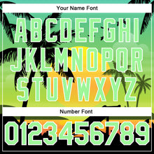 Загрузить изображение в средство просмотра галереи, Custom Pea Green Black-White 3D Pattern Design Hawaii Palm Trees And Beach Sunset Authentic Baseball Jersey