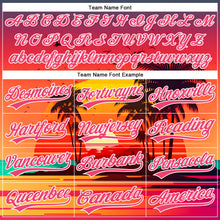 Charger l'image dans la galerie, Custom Neon Pink White 3D Pattern Design Hawaii Palm Trees And Beach Sunrise Authentic Baseball Jersey