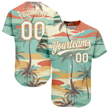 Load image into Gallery viewer, Custom Aqua White-Old Gold 3D Pattern Design Cartoon Hawaii Palm Trees Authentic Baseball Jersey
