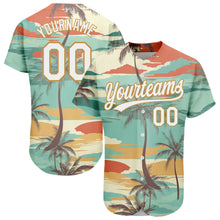 Charger l'image dans la galerie, Custom Aqua White-Old Gold 3D Pattern Design Cartoon Hawaii Palm Trees Authentic Baseball Jersey