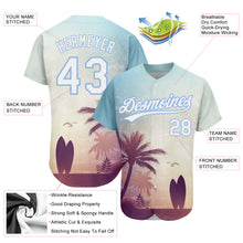 Load image into Gallery viewer, Custom Light Blue White 3D Pattern Design Hawaii Palm Trees And Beach Dusk Authentic Baseball Jersey