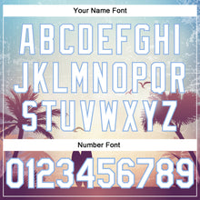 Load image into Gallery viewer, Custom Light Blue White 3D Pattern Design Hawaii Palm Trees And Beach Dusk Authentic Baseball Jersey