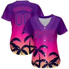 Загрузить изображение в средство просмотра галереи, Custom Purple Hot Pink 3D Pattern Design Hawaii Palm Trees Authentic Baseball Jersey