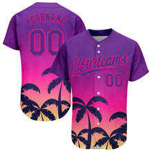Загрузить изображение в средство просмотра галереи, Custom Purple Hot Pink 3D Pattern Design Hawaii Palm Trees Authentic Baseball Jersey