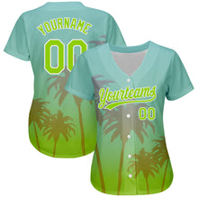 Charger l'image dans la galerie, Custom Aqua Neon Green-White 3D Pattern Design Hawaii Palm Trees Authentic Baseball Jersey
