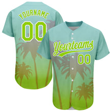 Charger l'image dans la galerie, Custom Aqua Neon Green-White 3D Pattern Design Hawaii Palm Trees Authentic Baseball Jersey