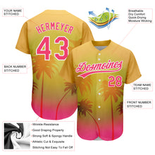 Загрузить изображение в средство просмотра галереи, Custom Gold Neon Pink-White 3D Pattern Design Hawaii Palm Trees Authentic Baseball Jersey