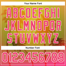 Загрузить изображение в средство просмотра галереи, Custom Gold Neon Pink-White 3D Pattern Design Hawaii Palm Trees Authentic Baseball Jersey