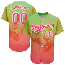 Laden Sie das Bild in den Galerie-Viewer, Custom Neon Green Neon Pink-White 3D Pattern Design Hawaii Palm Leaves Authentic Baseball Jersey