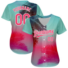 Charger l'image dans la galerie, Custom Aqua Neon Pink-White 3D Pattern Design Hawaii Palm Leaves Authentic Baseball Jersey