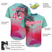 Charger l'image dans la galerie, Custom Aqua Neon Pink-White 3D Pattern Design Hawaii Palm Leaves Authentic Baseball Jersey