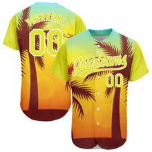 Загрузить изображение в средство просмотра галереи, Custom Gold Neon Yellow-White 3D Pattern Design Hawaii Palm Trees Authentic Baseball Jersey