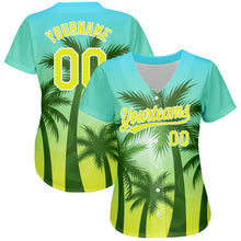 Загрузить изображение в средство просмотра галереи, Custom Light Blue Neon Yellow-White 3D Pattern Design Hawaii Palm Trees Authentic Baseball Jersey