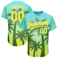 Загрузить изображение в средство просмотра галереи, Custom Light Blue Neon Yellow-White 3D Pattern Design Hawaii Palm Trees Authentic Baseball Jersey