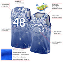 Load image into Gallery viewer, Custom Royal White 3D Pattern Design Seashells And Starfishes Authentic Basketball Jersey