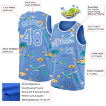 Load image into Gallery viewer, Custom Light Blue White 3D Pattern Hawaii Beach Palm Trees Authentic Basketball Jersey
