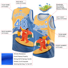 Загрузить изображение в средство просмотра галереи, Custom Gold Light Blue-White 3D Pattern Summer Beach Surfing Authentic Basketball Jersey