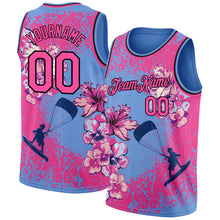 Загрузить изображение в средство просмотра галереи, Custom Light Blue Pink-Black 3D Pattern Flowers And Beach Surfing Authentic Basketball Jersey