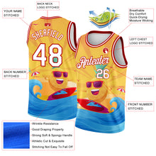Загрузить изображение в средство просмотра галереи, Custom Gold White-Red 3D Pattern Summer Beach Surfing Authentic Basketball Jersey