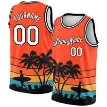 Загрузить изображение в средство просмотра галереи, Custom Orange White-Black 3D Pattern Hawaii Beach Palm Trees Authentic Basketball Jersey