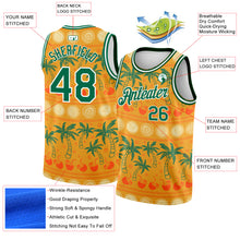 Загрузить изображение в средство просмотра галереи, Custom Bay Orange Kelly Green-White 3D Pattern Hawaii Beach Palm Trees Authentic Basketball Jersey
